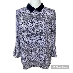 2/$25 Elle Purple Hearts Business Casual Collared Pretty Light Feminine Blouse S